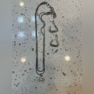 Brighton Elegant Silver Necklace Set with Pearl Accent and Brighton hoop earring